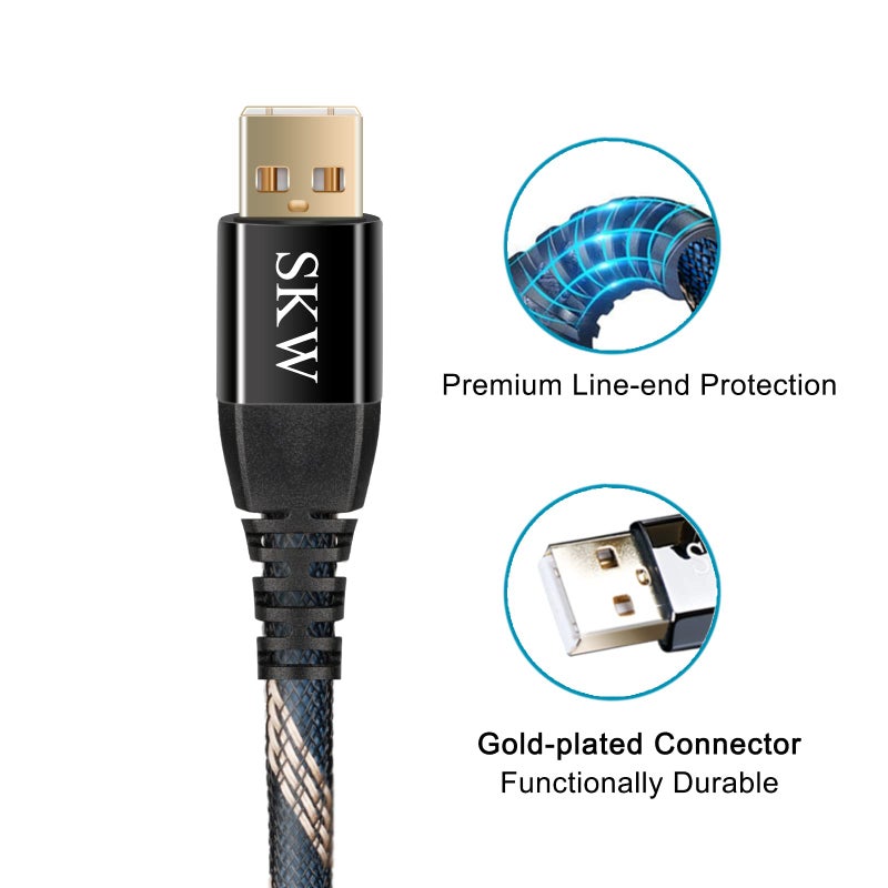 SKW Audiophiles USB 2.0 DAC Audio Cable USB Type A to USB Type B Printer Cable for Computer to DAC, Sound Card, or Headphone Amplifier 6.5ft(2m) - Image 3